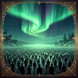 a huge crowd at a convert, silhouette, digital art, aurora borealis, trending on artstation, 4k, unreal engine, intricate, ornate