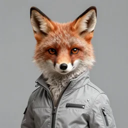 hyperdetailed anthropomorphic fox wearing a pale gray flight jacket, highly detailed portrait, unreal engine, digital painting, sharp focus illustration, artstation hq. intricate, elegant, medium shot, art by philippe druillet