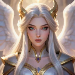 a saint noble charming high priestess as a league of legends character, angelic light, fantasy clothes, symmetric face, close up shot, masterpiece, cg animation, touching face, riot enterainment, arcane, realistic, hyper detailed, hyper detailed face, character select portrait, 3 d, by artgerm, rossdraws, ilya kuvshinov, loish