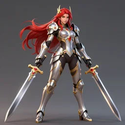 beautiful new character for overwatch, full body armor, dual wielding swords, super powers, long red hair, intricate design, shiny, art by artgerm and greg rutkowski