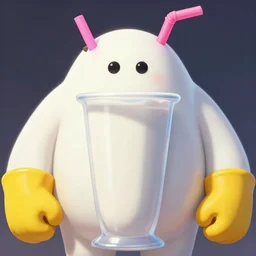 close up sci - fi master shake, giant white milkshake monster with a pink straw and yellow gloves, centered, digital painting, smooth, sharp focus, illustration, artgerm, tomasz alen kopera, peter mohrbacher, donato giancola, joseph christian leyendecker, wlop, frank frazetta