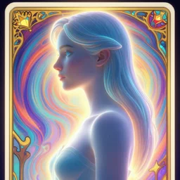 side portrait, imogen poots paladin, gloomhaven, soft, smooth, luminescent, art nouveau tarot, backlit glow, colorful swirly ripples, gaudy colors, aesthetic octane render!, unreal engine, 8 k, by mucha, greg rutkowski, jesper ejsing, rhads, lois van baarle, ilya kuvshinov!