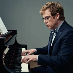 hyper realistic, high detail photo of elton john and billy joel playing the piano, beautiful, dreary lighting