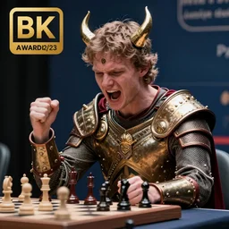 photo of chess player magnus carlsen screaming and wearing viking armor, 3 5 mm, 8 k, award - winning
