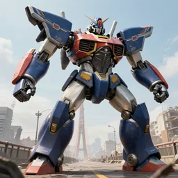 giant robots fighting in epic pose on the bridge, cinematic shot, ultra highly detailed, realistic