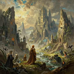 beautiful painting of epic elven realms of Middle Earth, in style of Lord of the Rings, fantasy matte painting, golden ratio, trending on cgsociety, cinematic, trending on artstation, by John Howe and Greg Rutkowski, highly detailed, vibrant