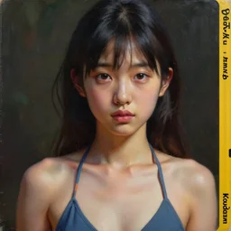 clothed, worksafe. instagram photo, kodak portra. by wlop, ilya kuvshinov, krenz cushart, greg rutkowski, trending on pixiv. zbrush sculpt, octane, maya, houdini, vfx. close - up face of a young cute japanese filipino girl wearing bikini. oil painting. cinematic dramatic atmosphere, sharp focus, volumetric lighting.