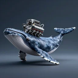 digital art of v 8 engine with the body of cachalot whale, v 8 engine, v 8 engine, full - body, side view, wide angle, cyberpunk style