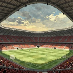 Football stadium scene by Hergé