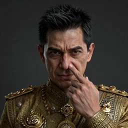 a portrait of King Vajiralongkorn picking his nose, realistic face, grimdark extremely detailed fantasy art by Gerald Brom, octane render