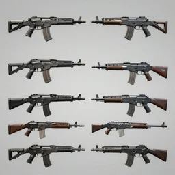 Game assets, side view, rifles, guns weapons, various items, sci-fi style, trending on artstation, HD, Octane render, smooth, sharp focus