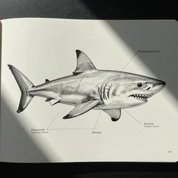 line drawing textbook illustration shark anatomy labelled