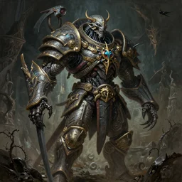 Elden Ring and Doom themed painting of tormented extraterrestrial armored biomechanical horror marine trooper, dark fantasy matte painting movie poster, golden ratio, trending on cgsociety, intricate, majestic, dark epic fantasy, trending on artstation, by H.R. Giger and Zdizslaw Beksinski, highly detailed, vibrant, cinematic quality character render; low angle; ultra high quality model; production quality cinema model