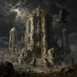 landscape abandoned alien structure on exoplanet, wrecked technology, dark clouds, surreal abandoned buildings, dream-like heavy atmosphere, baroque painting, beautiful detailed intricate insanely detailed octane render trending on Artstation, 8K artistic photography, photorealistic, dramatic volumetric cinematic light, chiaroscuro, award-winning photograph, masterpiece, Raphael, Caravaggio, Beksinski, Giger