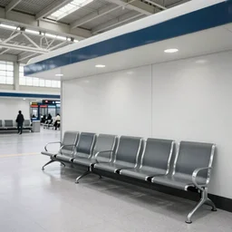 waiting room of a large station, photographic image, highly detailed, sharp focus
