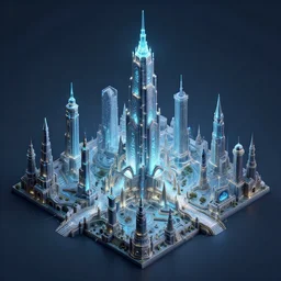 Isometric angle  photo of an elaborate intricate mystical elven fantasy city diorama. Tall skyscrapers. Amazing intriguing fantastic ethereal.