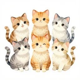 cute little cats, watercolor