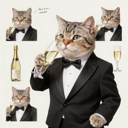 cat in a tuxedo drinking champagne portrait, character sheet, wide angle, highly detailed by peter mohrbacher, hajime sorayama, wayne barlowe, boris vallejo, aaron horkey, gaston bussiere, craig mullins gobou gobou mudkip
