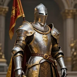 very detailed knight's costume, with gold and silver, flags and ropes, james gurney, greg rutkowski, deviantart, artstation, depth of field effect