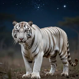 a white tiger with the stars in the background, rykyart