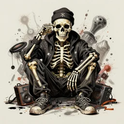 messy painting, hip hop skeleton, artstation
