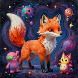 an extremely high quality hd surrealism painting of a 3d slow-shutter galactic neon complimentary colored cartoon surrealism melting optical illusion fox by a much more skilled version of kandinskypicasso and salvia dali the fourth, salvador dali's much much much much more talented painter cousin, 4k, clear shapes, defined edges, ultra realistic, super realistic, so realistic that it changes your life and makes you pregnant just by viewing it