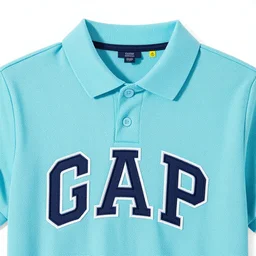 a detailed high key lighting product photo of a gap polo shirt. saturated colors with tropical influence. couture. high fashion. fashion week