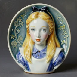 little delicate trippy ceramic artnouveau alice in wonderland portrait in style of in style of rene lalique fine details and sharp focus realistic oil painting 8 k
