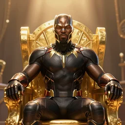 a portrait of black panther on a gold throne, one piece art style, cartoon, anime, digital art