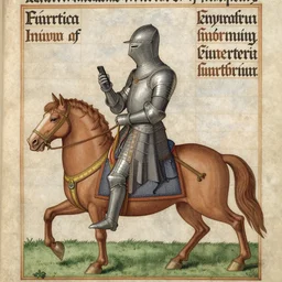 a 1 5 th century medieval manuscript illustration of a knight on his phone, high quality scan, university of oxford