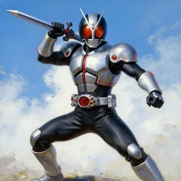 an exciting anime scifi action vibrant impressionist renaissance oil painting of kamen rider sparring by al williamson and vincent di fate, trending on artstation, vivid steampunk concept