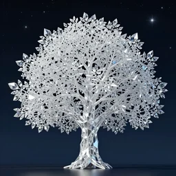 a beautiful artwork of a tree with low poly crystal diamond leaves, starry night sky, translucid, pretty lights, pristine marble trunk, elegant, highly detailed, artstation, concept art, matte, sharp focus, art by artstation, pixiv
