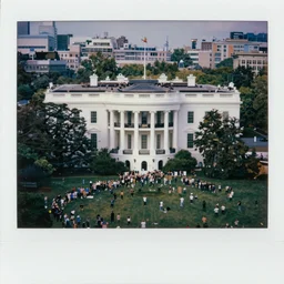 a crowd of 6 0, 0 0 0 protesting around the white house, bird's eye view, polaroid, 6 0's, hyperrealism, no blur, 4 k resolution, ultra detailed