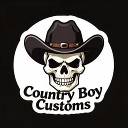 logo with text \'Country Boy Customs\' with an angry skull wearing a cowboy hat