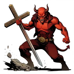 comic book style drawing of alex jones slaying the christian devil