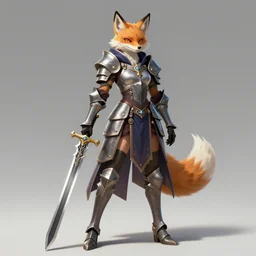 a full body + face character portrait of a female humanoid anthropomorphic fox knight / wizard posing with a enchanted broadsword trending on artstation deviantart pinterest furaffinity detailed realistic hd 8 k high resolution
