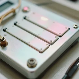 high fidelity film photographic anthropological study. iridescent hard surface, cork, rubber, user interface. worn chrome. pastel pink. leds. motorised sliders. three point light. soft focus
