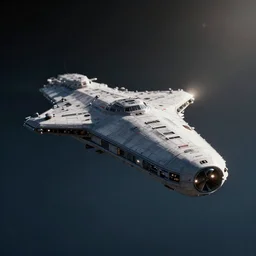 space ship battle cruiser, shallow depth of field, moody lighting, single point of light, 8 k, ultra realistic, octane render,