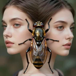 close up hyper realistic photo of insect, aesthetic!!! merged with beautiful woman faces, full colour, upscale, 8 k, masterpiece
