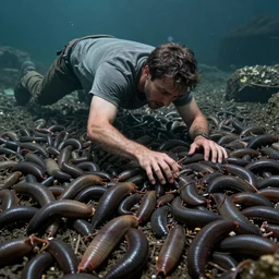 a man being devoured by hundreds of slugs realistic cinematic 3 5 mm