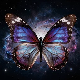 dexter morgan riding a giant butterfly, galaxy background, high contrast