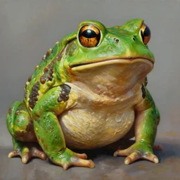hyper realistic oil painting of a green toad knight, vibrant colors, high contrast, hyper detailed, trending on artstation