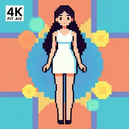 a stylized image of a woman with long hair, pixel art by ei - q, featured on pixiv, synchromism, flat shading, full body, polycount, 4 k, digital art, concept art, trending on artstation