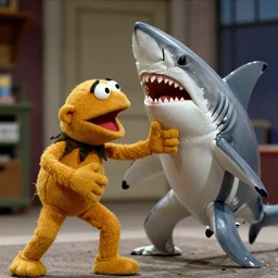 a muppet fighting a shark in'jaws'( 1 9 7 5 )'n 4