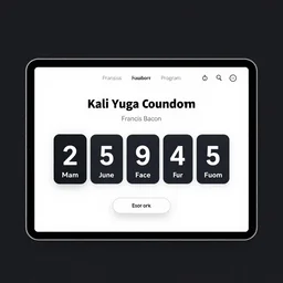 Kali Yuga countdown program, esoteric, futuristic, app design, web design, by Francis Bacon, Nam June Paik, Raoul Hausmann