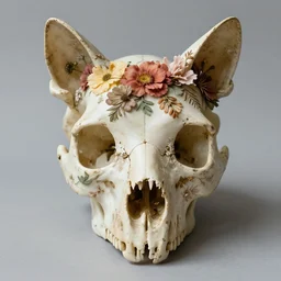 a woman skull feminine feline cat bones covered in flowers striking beauty award winning masterpiece