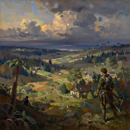 landscapes and environs from horizon zero dawn, twilight, painting by gaston bussiere, craig mullins, j. c. leyendecker