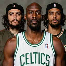Portrait of Boston Celtics Kevin Garnett, Kevin Garnett as Che Guevara, Kevin Garnett as Guerilla Heroica, Black and White, photograph by Alberto Korda, inspiring, dignifying, digital art, trending on artstation, octane render