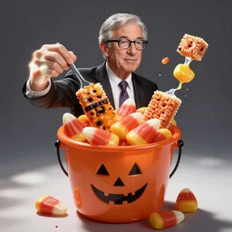jerome powell made from melted candy corn and candy bars from a halloween bucket
