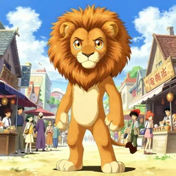 full body character fursona portrait of jeff bridges as a lion with gorgeous detailed eyes in the marketplace in the sky, color page, tankoban, 4 k, tone mapping, doll, akihiko yoshida, james jean andrei riabovitchev marc simonetti, yoshitaka amano, h. hydrochaeris
